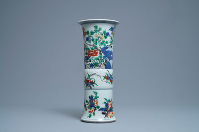 A Chinese wucai gu vase with a phoenix, Shunzhi