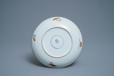 A Chinese famille verte 'Four hearts' dish after a Dutch Delft example, Kangxi