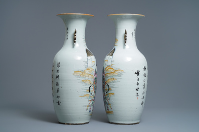 A pair of Chinese famille rose vases, 19/20th C.