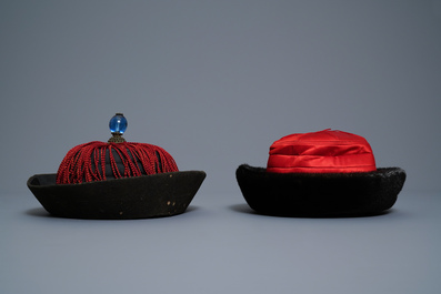 Three Chinese Mandarin officials' court hats, Qing