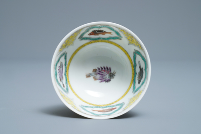 A Chinese famille rose cup and saucer after Cornelis Pronk: 'Doctor's visit', Qianlong