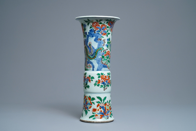 A Chinese wucai gu vase with a phoenix, Shunzhi