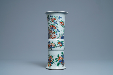 A Chinese wucai gu vase with a phoenix, Shunzhi