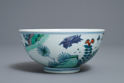 A Chinese doucai 'monkey and deer' bowl, Chenghua mark, Kangxi