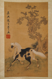 Chinese school, naar Zhao Mengfu (1254-1322), inkt en kleur op zijde, 19/20e eeuw: 'Vier paarden'