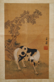 Chinese school, naar Zhao Mengfu (1254-1322), inkt en kleur op zijde, 19/20e eeuw: 'Vier paarden'