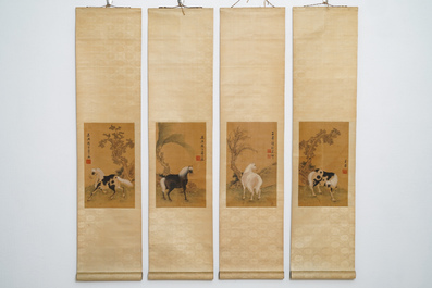 Chinese school, after Zhao Mengfu (1254-1322), ink and colour on silk, 19/20th C.: 'Four horses'