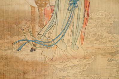 Chinese school, ink and colour on silk, Qing: 'Magu with deer'