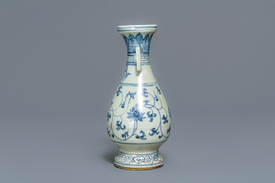 A Chinese blue and white 'lotus scroll' vase, Yuan