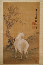 Ecole chinoise, d'apr&egrave;s Zhao Mengfu (1254-1322), encre et couleurs sur soie, 19/20&egrave;me: 'Quatre chevaux'