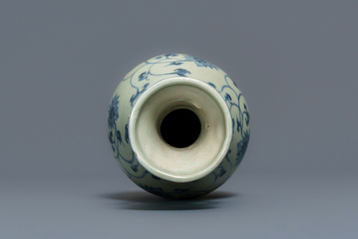 A Chinese blue and white 'lotus scroll' vase, Yuan