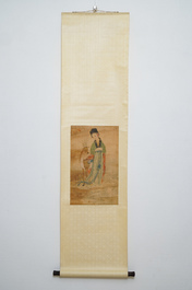 Chinese school, ink and colour on silk, Qing: 'Magu with deer'