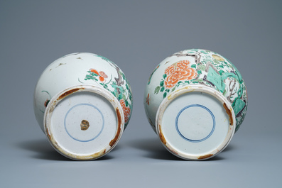 A pair of Chinese famille verte vases with birds and insects, Kangxi