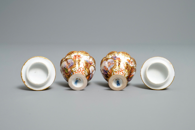 A pair of Meissen porcelain 'Kauffahrtei' inkwells and covers, Germany, 18th C.