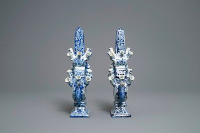 A pair of blue and white Delft-style tulip vases, Samson, France, 19th C.