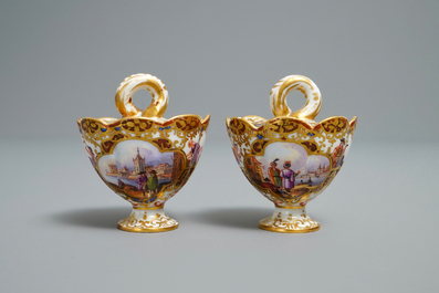 A pair of Meissen porcelain 'Kauffahrtei' inkwells and covers, Germany, 18th C.