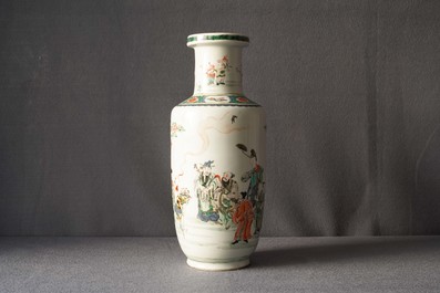 A Chinese famille verte rouleau 'immortals' vase, Kangxi