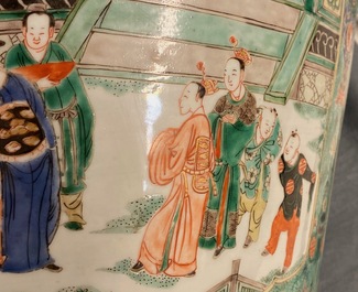 A pair of large Chinese famille verte vases and covers, Kangxi