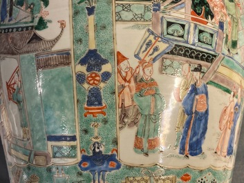 A pair of large Chinese famille verte vases and covers, Kangxi