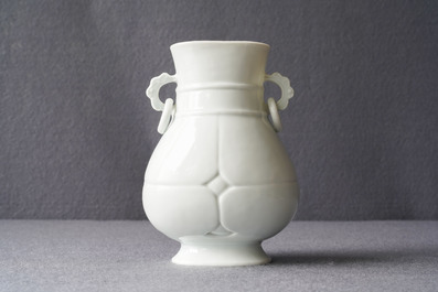 A fine Chinese translucent semi-eggshell white-glazed 'hu' vase, Yongzheng mark and of the period