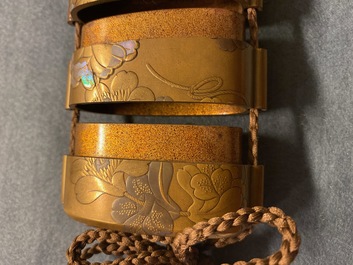 Three Japanse lacquer inro with netsuke and a lacquer box and cover, Meiji, 19th C.