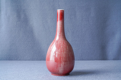 A Chinese monochrome sang-de-boeuf bottle vase in wooden presentation box, Republic