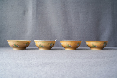 Four Chinese famille rose caf&eacute;-au-lait-ground bowls, Daoguang mark and of the period