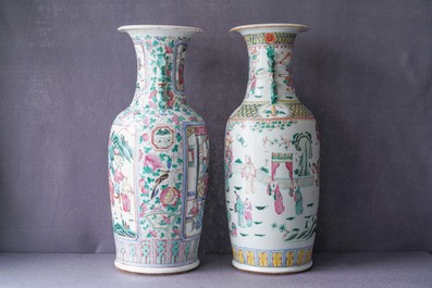 Two Chinese famille rose 'court scene' vases, 19th C.