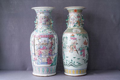 Two Chinese famille rose 'court scene' vases, 19th C.