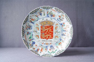 A Chinese famille verte 'Provinces' dish with the arms of Friesland, Kangxi/Yongzheng