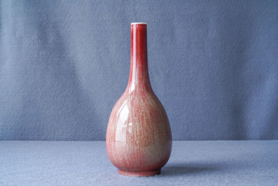 A Chinese monochrome sang-de-boeuf bottle vase in wooden presentation box, Republic