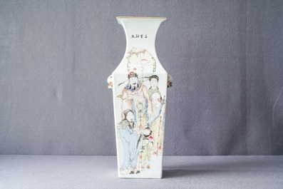 A square Chinese qianjiang cai vase with figures, 19/20th C.