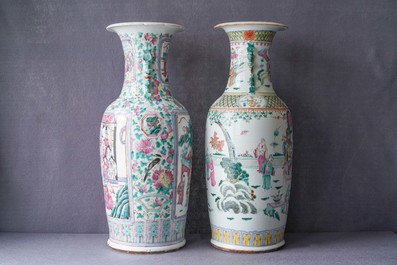 Two Chinese famille rose 'court scene' vases, 19th C.