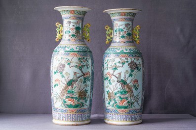 A pair of Chinese famille rose vases with birds among flowers, 19th C.