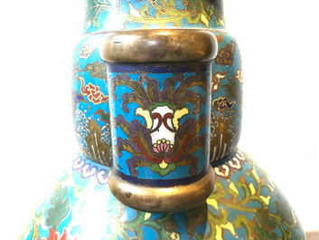 A large Chinese cloisonn&eacute; hu vase with lotus scrolls, marked Qi Yu Bao Tung Chih Chen, 19th C.