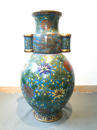 A large Chinese cloisonn&eacute; hu vase with lotus scrolls, marked Qi Yu Bao Tung Chih Chen, 19th C.