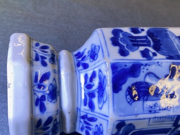 Three Chinese blue and white hexagonal and octagonal vases, Kangxi