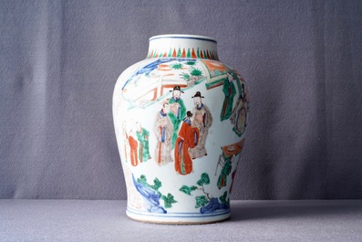 A Chinese wucai vase with wooden cover, Transitional period