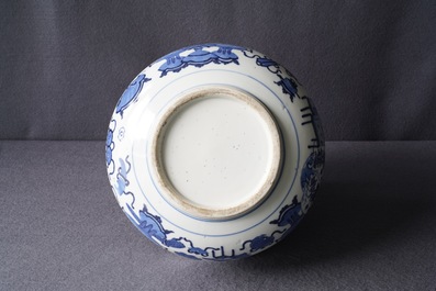 A Chinese blue and white censer with antiquities, Kangxi