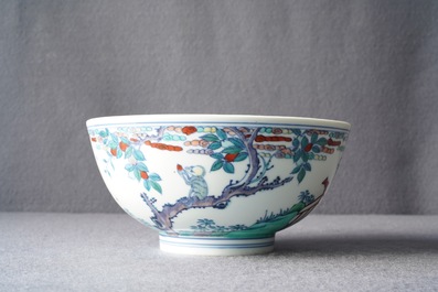 A Chinese doucai 'monkey and deer' bowl, Chenghua mark, Kangxi