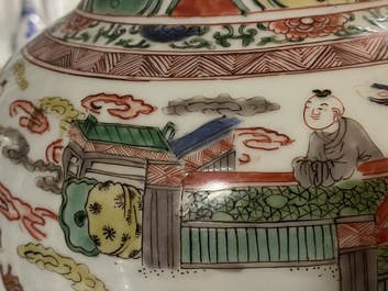 A Chinese famille verte vase with warriors on horseback, Kangxi