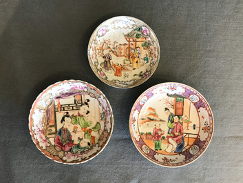 Eight Chinese famille rose cups and saucers, Yongzheng/Qianlong