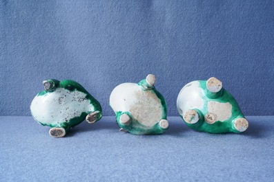 Three Chinese verte biscuit groups of Liu Hai on the toad, Kangxi