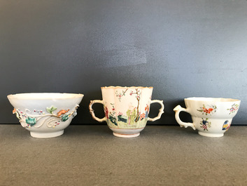 Eight Chinese famille rose cups and saucers, Yongzheng/Qianlong