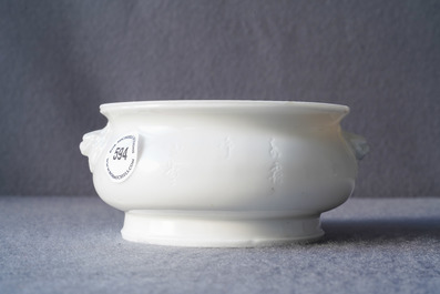 A Chinese blanc de Chine censer with inscription, Kangxi