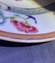 Ten Chinese famille rose 'peony' plates, Qianlong