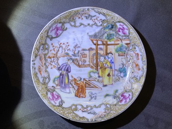 Eight Chinese famille rose cups and saucers, Yongzheng/Qianlong