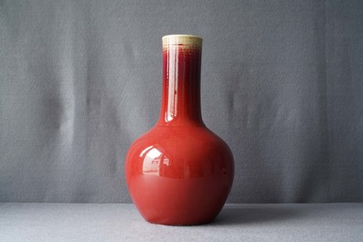 A Chinese monochrome sang-de-boeuf bottle vase, 19th C.