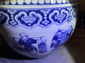 A pair of Chinese famille rose jardini&egrave;res and a blue and white example, 19th C.