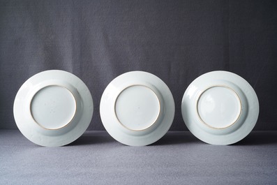 Ten Chinese famille rose 'peony' plates, Qianlong